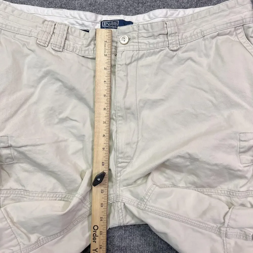 VTG Polo Ralph Lauren Cargo Shorts Mens 44B Beige Cotton Canvas 9 Inch Inseam